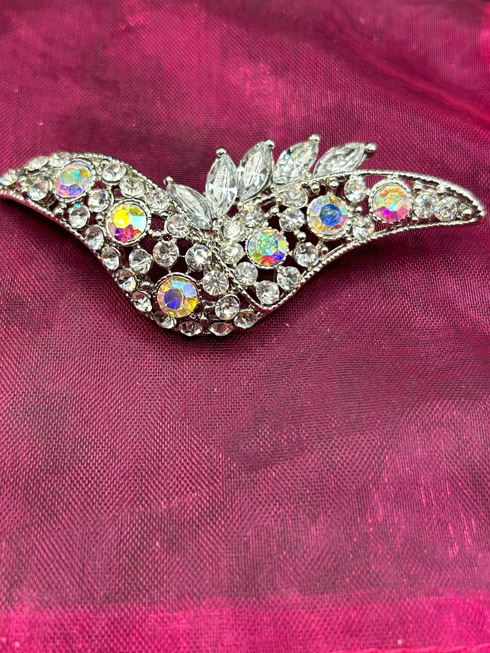 Crystal Aurora Rhinestone Brooch - Silver
